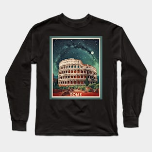 Rome Italy Colosseum Starry Night Vintage Tourism Travel Poster Long Sleeve T-Shirt